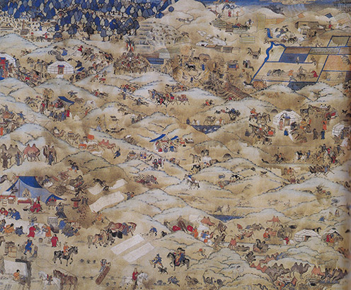 One Day in Mongolia: Autumn by Marzan Sharav 1905-1913, Tempera on cotton 138 cm x 177 cm  "Монголын нэг өдөр: Намар" 1905-1913 он. Даавуу, шороон будаг.  138 см x 177 см