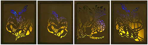 CAROLINA BRACK: Cut Out Light #1-4, 2010, Schnittkompositionen in grauem Karton artlabmannheim, Mannheim 2011