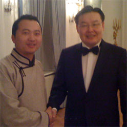 Gombojav Zandanshatar, Minister for Foreign Affairs and Trade of Mongolia and OTGO art, Bellevue Palace Berlin