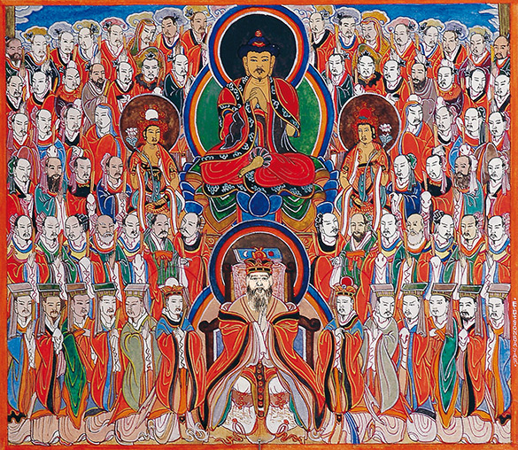 Buddha by OTGO 2003, Tempera on cotton 20,5 x 23 cm