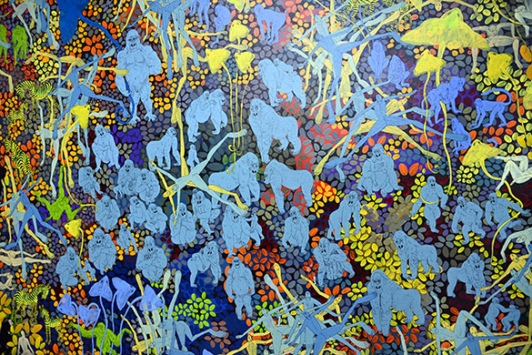 Triptych: Kingdom of the Apes –1/3 by OTGO 2020, acryl on canvas 312 x 312 cm