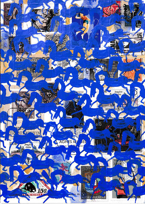 Cabine of Curiosities Memento Horses 20 by OtGO 2024-2025, ink and acryl on original Stamps, 210 x 148  mm (A5)