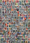 Cabinet of Curiosities Zebras 4/30: 30 pictures with stamps by OtGO 2024–2025, consists of 30 equal-sized single paintings, ink and acryl on original Stamps, each measuring 420 by 297 mm (A3)