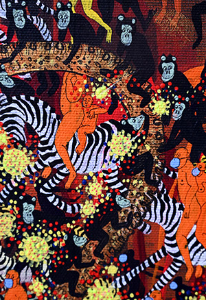 The Secret Matrix of Coronavirus by OTGO 2020, acryl on canvas 75 x 100 cm