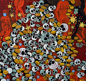 The Secret Matrix of Coronavirus by OTGO 2020, acryl on canvas 75 x 100 cm