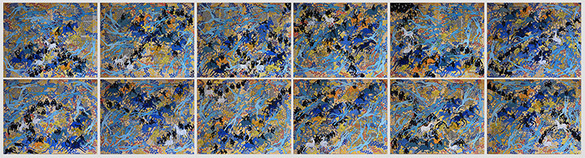 Belget Guruus: Unicorn Ганц эвэрт буюу "БЭЛГЭТ ГӨРӨӨС" by OtGO 1747-2025, ink and acryl on original paper from 1747. consists of 12 equal-sized single paintings 69 x 255 cm. each measuring 34,5 x 42,5 cm