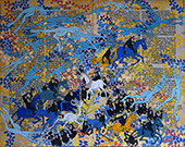 elget Guruus: Unicorn -1/12 by OtGO 1747-2025, ink and acryl on original paper from 1747. consists of 12 equal-sized single paintings 69 x 250 cm. each measuring 34,5 x 42,5 cm