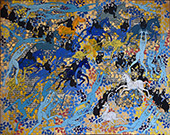 elget Guruus: Unicorn -12/12 by OtGO 1747-2025, ink and acryl on original paper from 1747. consists of 12 equal-sized single paintings 69 x 250 cm. each measuring 34,5 x 42,5 cm