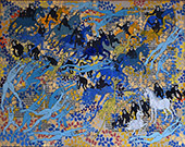 elget Guruus: Unicorn -8/12 by OtGO 1747-2025, ink and acryl on original paper from 1747. consists of 12 equal-sized single paintings 69 x 250 cm. each measuring 34,5 x 42,5 cm