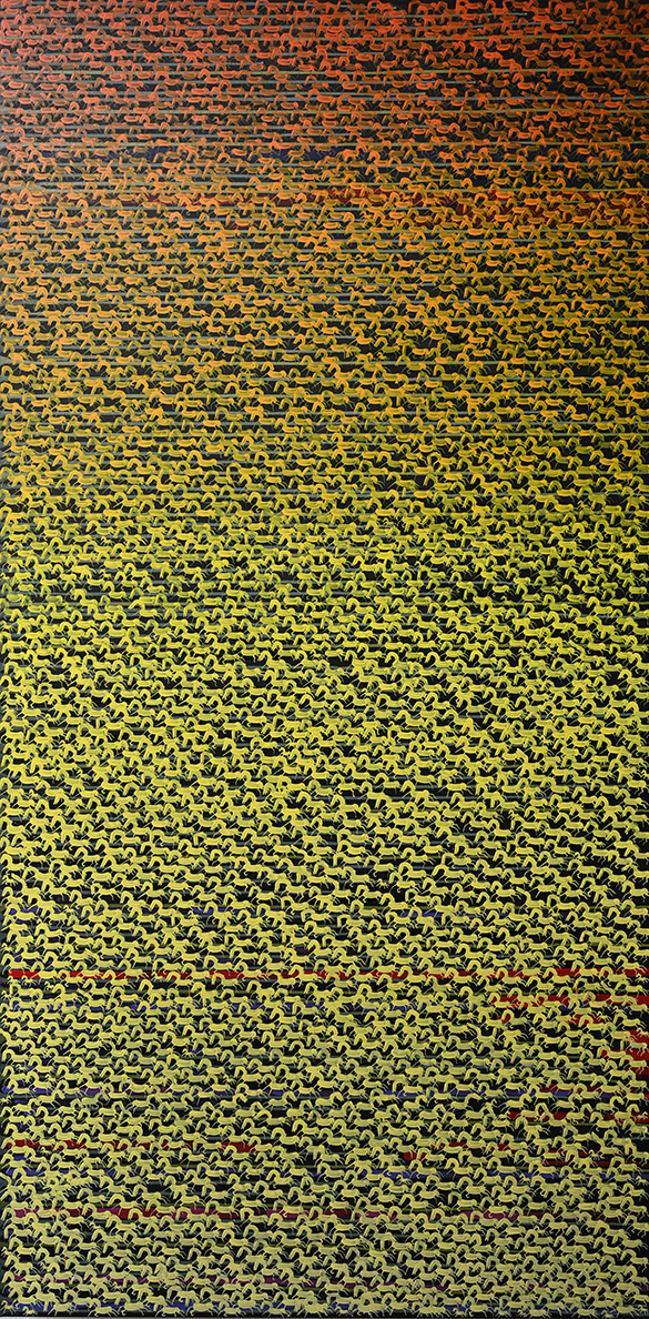 88888888 -5/8 by OtGO 2025-2026, consists of 8 equal-sized single paintings, acryl on canvas, 200 x 800 cm. each measuring 200 x 100 cm